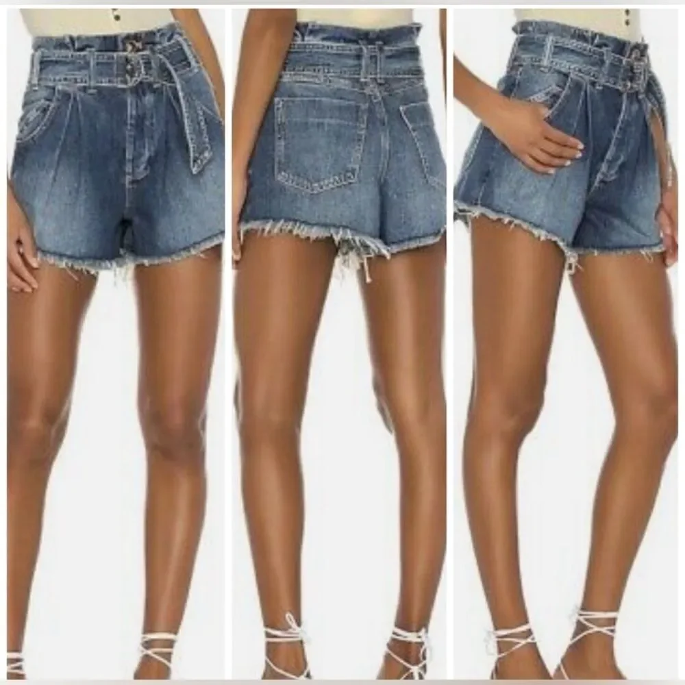 We The Free See You Sometime Livin Blue baggy Frayed Denim Jean Shorts M
